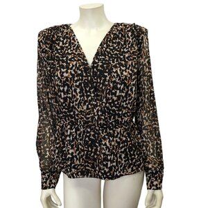 DKNY $76 ANIMAL PRINT‎ FAUX WRAP SURPLICE FRONT BLOUSE  SM NWT